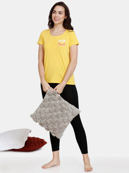 Zivame - Rosaline Starry Nights Knit Cotton Top - Spicy Mustard - Yellow