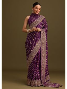 KALKI FASHION - Purple Woven Zardozi and Cut Dana Work Saree with Unstitched Blouse