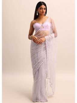KALKI FASHION - Lavender Net Sequined Cut Dana Work Saree with Unstitched Blouse