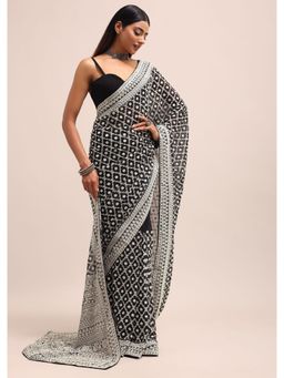 KALKI FASHION - Black Georgette Embroidered Chikankari Saree with Unstitched Blouse