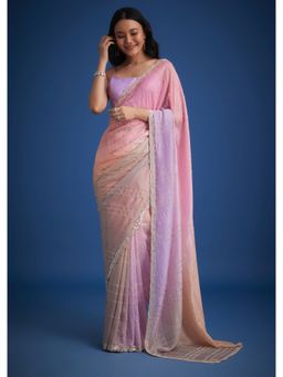 KALKI FASHION - Multi-Color Ombre Soft Tissue Sequined Work Saree with Unstitched Blouse