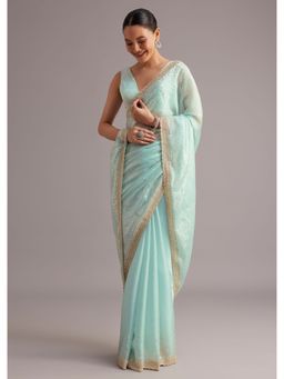 KALKI FASHION - Blue Glass Tissue Cut Dana Sequined Work Saree with Unstitched Blouse