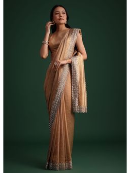 KALKI FASHION - Copper Tissue Cut Dana and Stone Work Saree with Unstitched Blouse