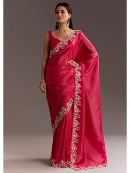KALKI FASHION - Hot Pink Crushed Tissue Sequined Cut Dana Work Saree with Unstitched Blouse