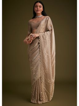 KALKI FASHION - Gold Tissue Sequined Cut Dana Work Saree with Unstitched Blouse