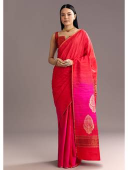 KALKI FASHION - Red Shaded Kora Silk Handloom Woven Motif Saree with Unstitched Blouse