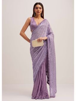 KALKI FASHION - Lavender Half and Half Sequined S Saree with Unstitched Blouse