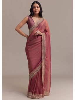 KALKI FASHION - Dark Peach Crushed Tissue Cut Dana Sequined Work Saree with Unstitched Blouse
