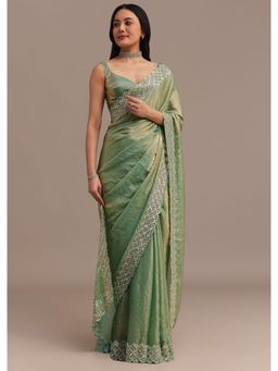 KALKI FASHION - Sea Green Tissue Sequined Cut Dana and Stone Work Saree with Unstitched Blouse
