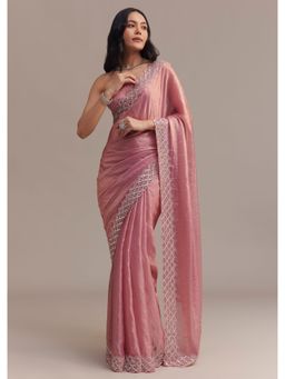 KALKI FASHION - Pink Glass Tissue Sequined Stone Work Saree with Unstitched Blouse