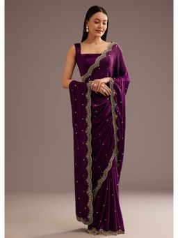KALKI FASHION - Purple Chinon Satin Cut Dana and Mirror Work Saree with Unstitched Blouse