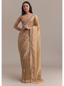KALKI FASHION - Metallic Gold Organza Cut Dana Sequined Work Saree with Unstitched Blouse