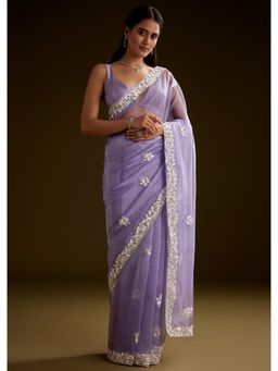 KALKI FASHION - Lavender Tissue Embroidery Sequined Saree with Unstitched Blouse