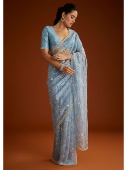 KALKI FASHION - Light Blue Crushed Tissue Sequined Saree with Unstitched Blouse