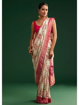 KALKI FASHION - Off White Zari Dola Silk Woven Motif Saree with Unstitched Blouse