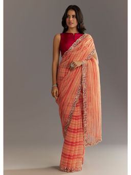KALKI FASHION - Peach Stripes Tissue Cut Dana Stone Work Saree with Unstitched Blouse