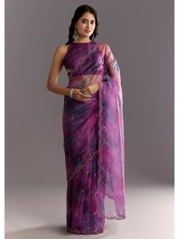 KALKI FASHION - Purple Shaded Organza Cut Dana Sequined Work Saree with Unstitched Blouse