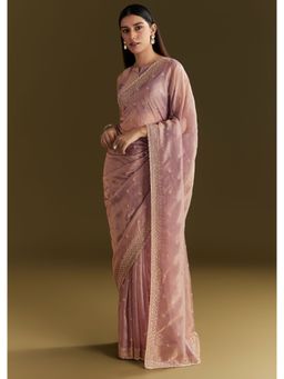 KALKI FASHION - Lavender Tissue Silk Sequined Scallop Border Saree with Unstitched Blouse