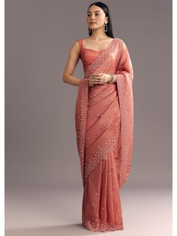 KALKI FASHION - Rust Crushed Tissue Sequined Cut Dana Saree with Unstitched Blouse