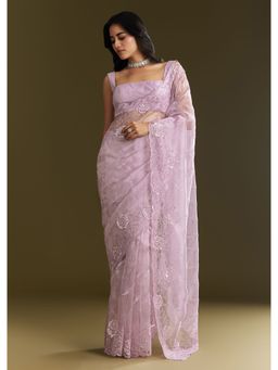 KALKI FASHION - Lavender Tissue Sequined Cut Dana Scallop Border Saree with Unstitched Blouse