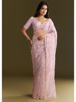 KALKI FASHION - Lavender Tissue Cut Dana Sequined Scallop Border Saree with Unstitched Blouse