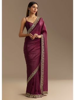 KALKI FASHION - Wine Crushed Tissue Cut Dana and Stone Work Saree with Unstitched Blouse