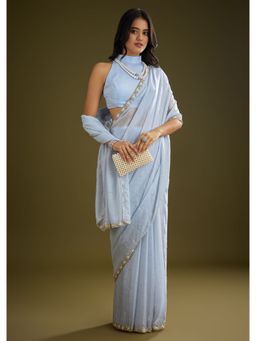 KALKI FASHION - Light Blue Tissue Silk Embellished Stone Work Saree with Unstitched Blouse
