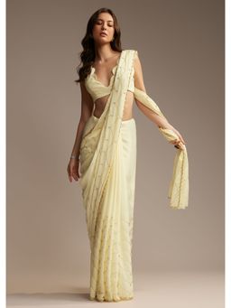 KALKI FASHION - Cream Chinon Cut Dana Stone Work Saree with Unstitched Blouse