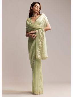 KALKI FASHION - Pista Green Tissue Sequined Cut Dana Saree with Unstitched Blouse