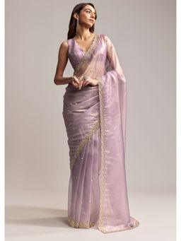 KALKI FASHION - Lavender Tissue Sequined Cut Dana Saree with Unstitched Blouse