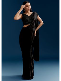 KALKI FASHION - Black Organza Solid Cut Dana Work Saree with Unstitched Blouse