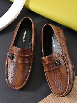 Honers27 - Metal Accent Tan Brown Textured Slip-On Casual Loafers
