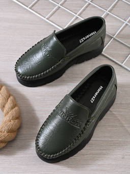 Honers27 - Olive Green Textured Slip-On Casual Loafers