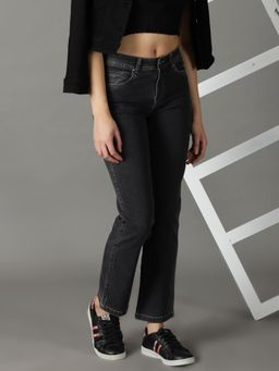 SHOWOFFFF - Women's Stretchable Clean Look Grey Straight Fit Jeans