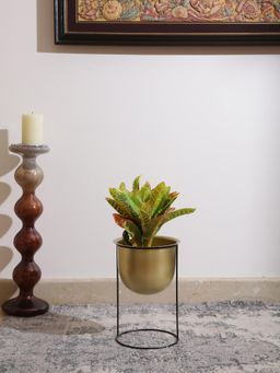 Revive Home - Brass Look Metal Planter with Iron Stand (Set of 2)