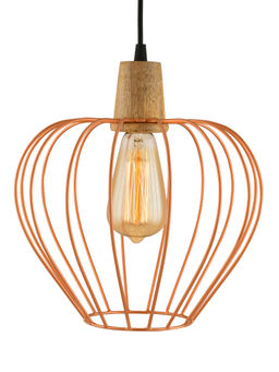 Homesake - Copper Metal Chimney Cage Wood Pendant Light