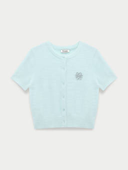 Pomelo - Short Sleeve Fuzzy Knit Cardigan - Baby Blue