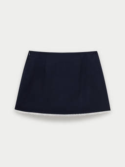 Pomelo - Lace Trim Mini Skirt - Navy Blue