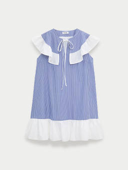 Pomelo - Striped Sleeveless Mini Dress with Ruffle Collar Detail - Blue