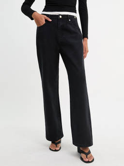 Pomelo - Mid Waist Straight Leg Jeans - Black