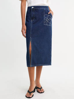 Pomelo - Denim Midi Skirt - Navy Blue