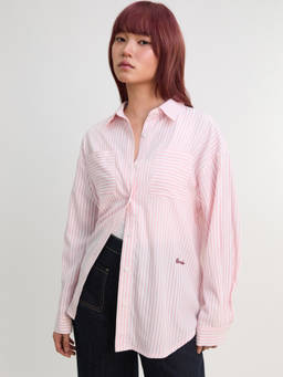 Pomelo - Striped Oversized Shirt - Light Pink
