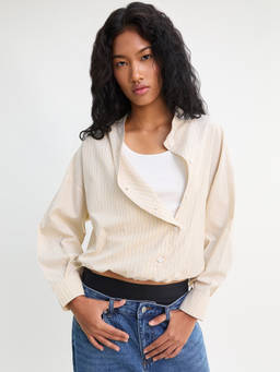 Pomelo - Stripe Shirt with Asymmetrical Button-Front Detail - Yellow