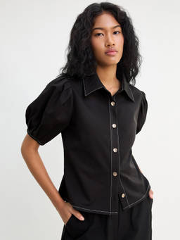 Pomelo - Puff Sleeve Shirt - Black