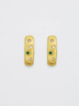 Pomelo - Rhinestone Hoop Earrings - Gold