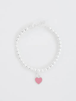Pomelo - Heart Charm Beaded Bracelet - Silver/Pink