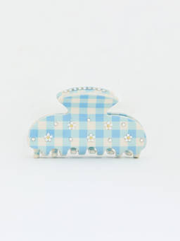 Pomelo - Gingham Daisy Embellished Hair Claw Clip - Baby Blue