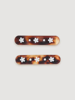 Pomelo - Daisy Embellished Hair Clip Set - Brown