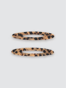 Pomelo - Leopard Oval Hair Clip Set - Brown