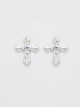 Pomelo - Crystal Cross Stud Earrings - Silver